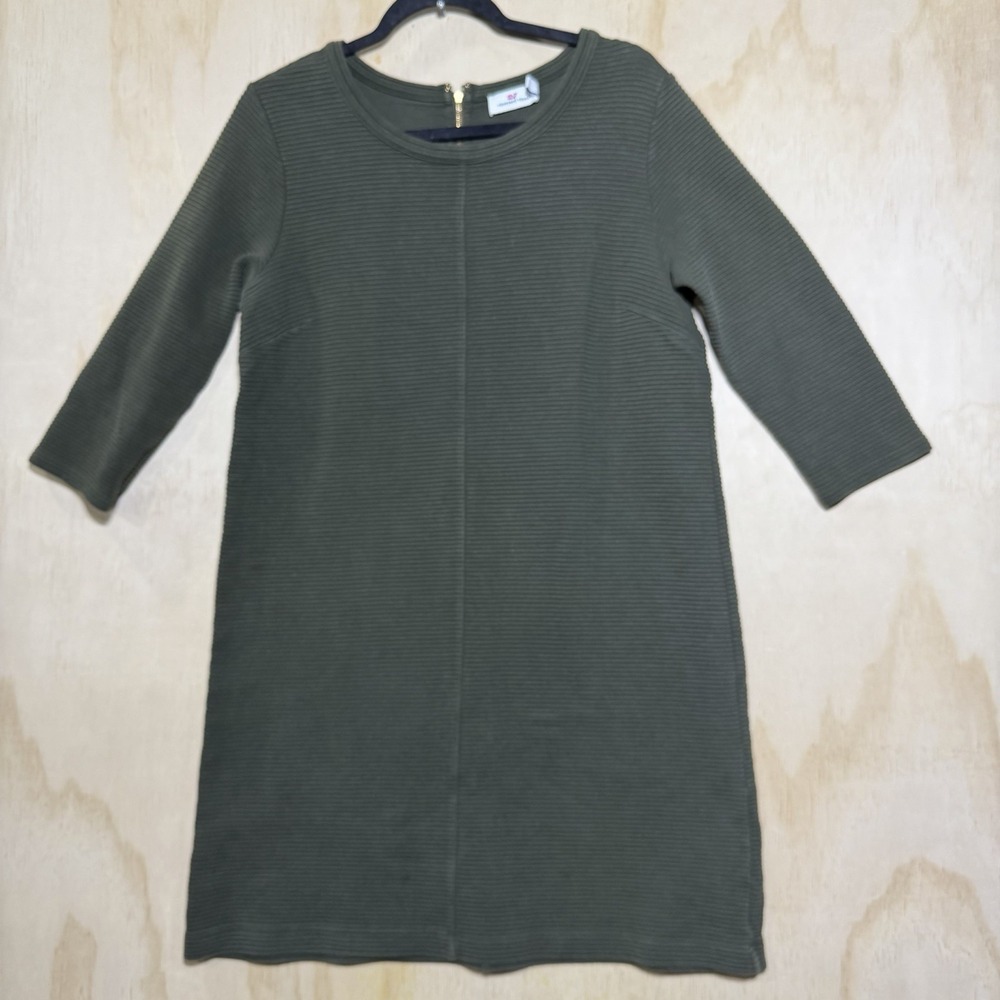 Vineyard Vines‎ Dark Sage Ottoman Shift Sheath Dress Crewneck 3/4 Sleeves